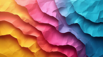 Creative bright background made of rainbow colored craft crumpled paper. Art inspiration.