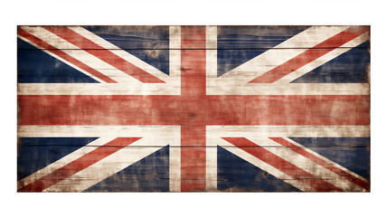 Distressed dark worn background of a vintage Union Jack national flag of the United Kingdom on wooden board panels, stock illustration image 