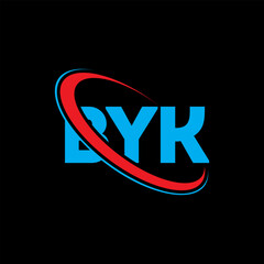 BYK logo. BYK letter. BYK letter logo design. Initials BYK logo linked with circle and uppercase monogram logo. BYK typography for technology, business and real estate brand. - obrazy, fototapety, plakaty