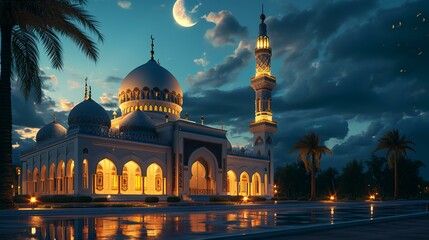 Mosque at night in Abu Dhabi, United Arab Emirates (UAE)