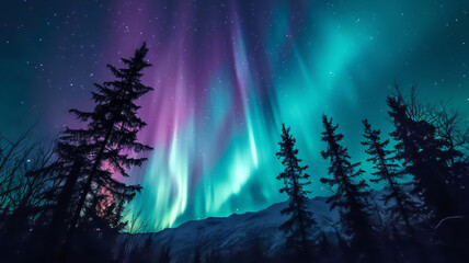 Fototapeta premium Aurora borealis commonly known as the Northern Lights which is a natural light display in the Earths magnetic atmosphere, stock illustration image