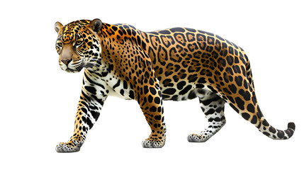 Majestic Leopard Walking Against White Background