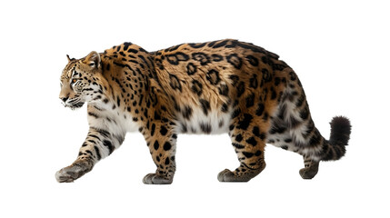 Majestic Leopard Striding Across a White Background
