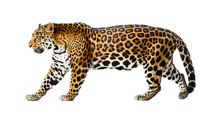 Majestic Leopard Walking Across a White Background