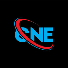 CNE logo. CNE letter. CNE letter logo design. Initials CNE logo linked with circle and uppercase monogram logo. CNE typography for technology, business and real estate brand.