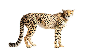 Cheetah Standing in Front of White Background, Majestic Animal in Captivating Portrait