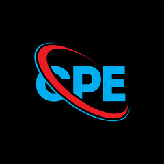 CPE logo. CPE letter. CPE letter logo design. Initials CPE logo linked with circle and uppercase monogram logo. CPE typography for technology, business and real estate brand.