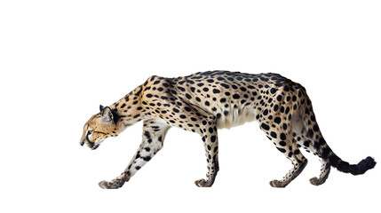 Majestic Cheetah Walking Across White Background