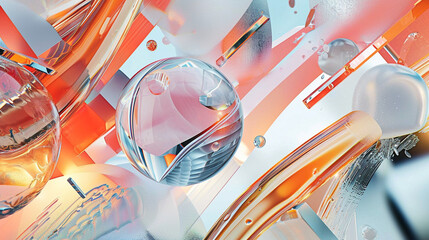 Abstract 3D shapes forming a metaverse entertainment collage, representing the diverse elements within the virtual space, metaverse, abstract collage, hd, with copy space