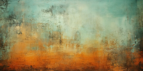 Artistic textured background merging cool green and warm orange tones, exuding a distressed, vintage charm