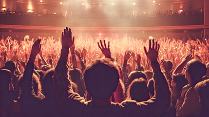 Feel the energy as people at the concert raise their hands and dance to the rhythm.