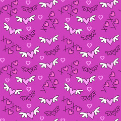 pattern valentines day ,cute cartoon doodles with love wings 