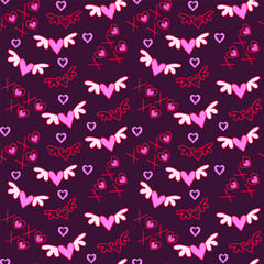 seamless pattern with hearts and love wings,xoxo