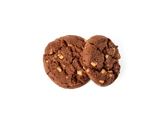 Chocolate rich cookies with contrasting white chocolate chips, transparent background. Cookies with white chocolate close-up PNG format.