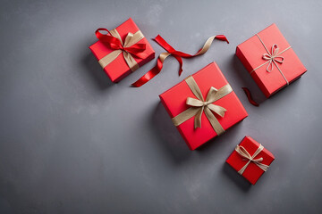 red gift box on the grey paper background