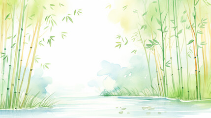 View of tranquil bamboo forest in Japan cartoon drawing, AI Generated