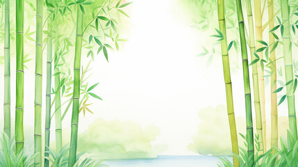 Fototapeta na wymiar View of tranquil bamboo forest in Japan cartoon drawing, AI Generated