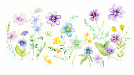 Obraz na płótnie Canvas Violets and orchids and daisies, AI Generated