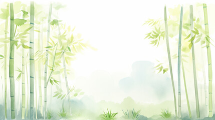 Fototapeta na wymiar View of tranquil bamboo forest in Japan cartoon drawing, AI Generated