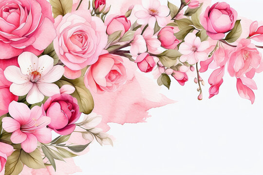 pink rose flowers background watercolor