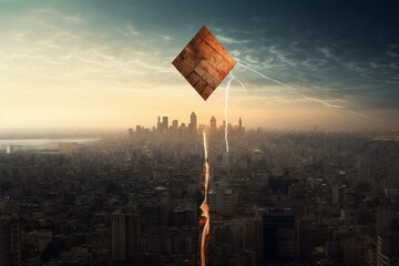 arrow above urban landscape. Generative AI