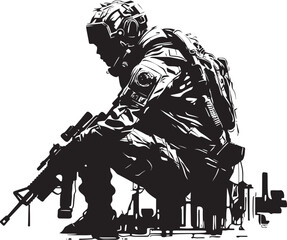 Quantum Recon Cyberpunk Soldier Badge in Pixels Electric Guardian Futuristic Soldier Emblem Design