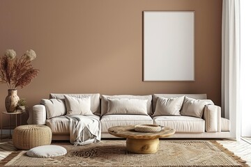 Fototapeta na wymiar Premium Warm Interior Design with Modern Lounge Furniture and Art Display Space