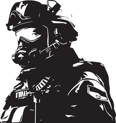 Digital War Machine Cyberpunk Soldier Insignia Bio Sync Battler Cyber Soldier Vector Logo Design