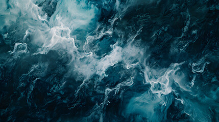 Fototapeta premium Abstract Painting of Blue and White Waves, Serene Seascape Artwork