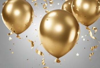 Golden balloon and gold ribbons isolated on transparent background birthday balloon for card party d - obrazy, fototapety, plakaty