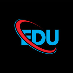 EDU logo. EDU letter. EDU letter logo design. Initials EDU logo linked with circle and uppercase monogram logo. EDU typography for technology, business and real estate brand.