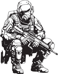 Nano Nexus Futuristic Armed Soldier Insignia Quantum Quasar Vector Logo for Cyber Soldiers