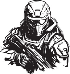 Tactical Technophile Iconic Vector Logo for Cyber Warriors Electric Exo Cyber Soldier Insignia Design
