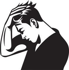 Overwhelmed Odyssey Depressed Soul Icon in Vector Puzzle of Gloom Scratching Head Emblem