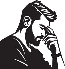 Mental Malaise Vector Logo of a Head scratching Man Puzzle of Melancholy Emblem of Desolation