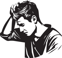 Bewildered Blues Scratching Head Icon in Design Desperation Dilemma Vector Logo of a Despondent Figure