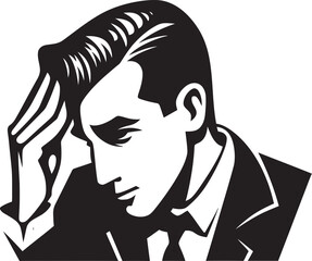 Melancholy Maze Head scratching Emblem Design Cognitive Crisis Depressed Man Icon in Vector