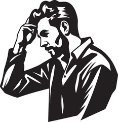Mindset Meltdown Scratching Head Emblem Puzzle of Sorrow Distressed Man Logo Design