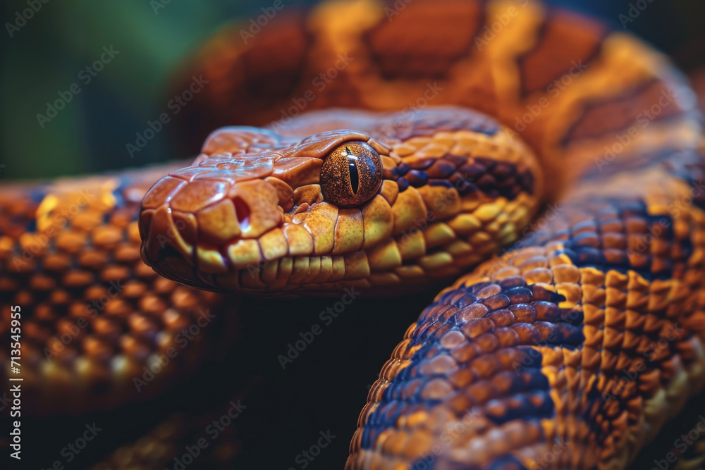 Poster close-up view of a snake's head with a blurry background. perfect for educational materials or artic