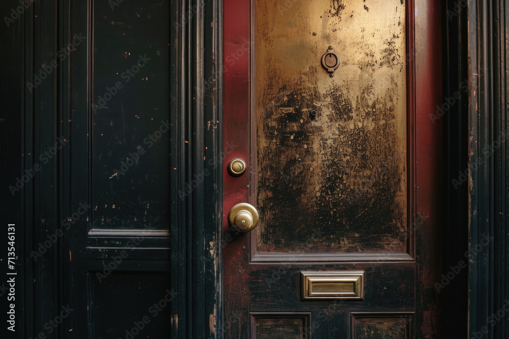 Poster a close-up view of a door on a building. perfect for architectural and real estate projects