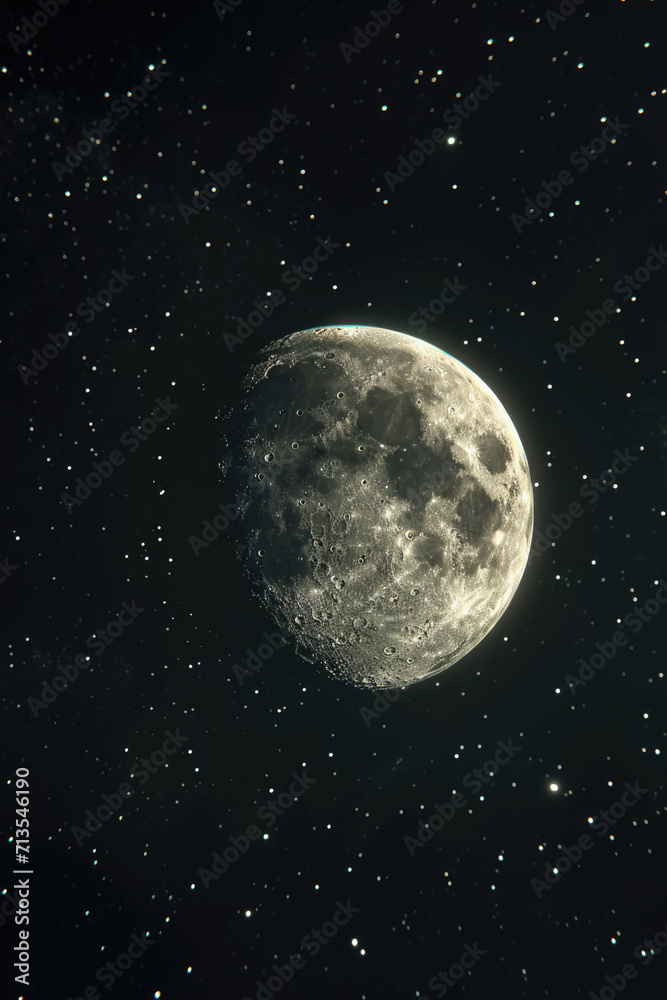 Aufkleber A captivating image of a full moon shining brightly in the night sky, surrounded by countless stars. Perfect for adding a touch of mystique and wonder to any project or design