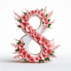 Illustration of number 8 with floral decoration, 8th March Women's Day