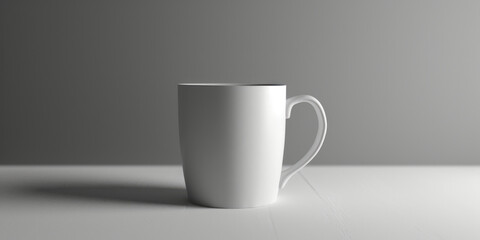 A white coffee cup sitting on top of a table. Perfect for illustrating morning routines or coffee breaks