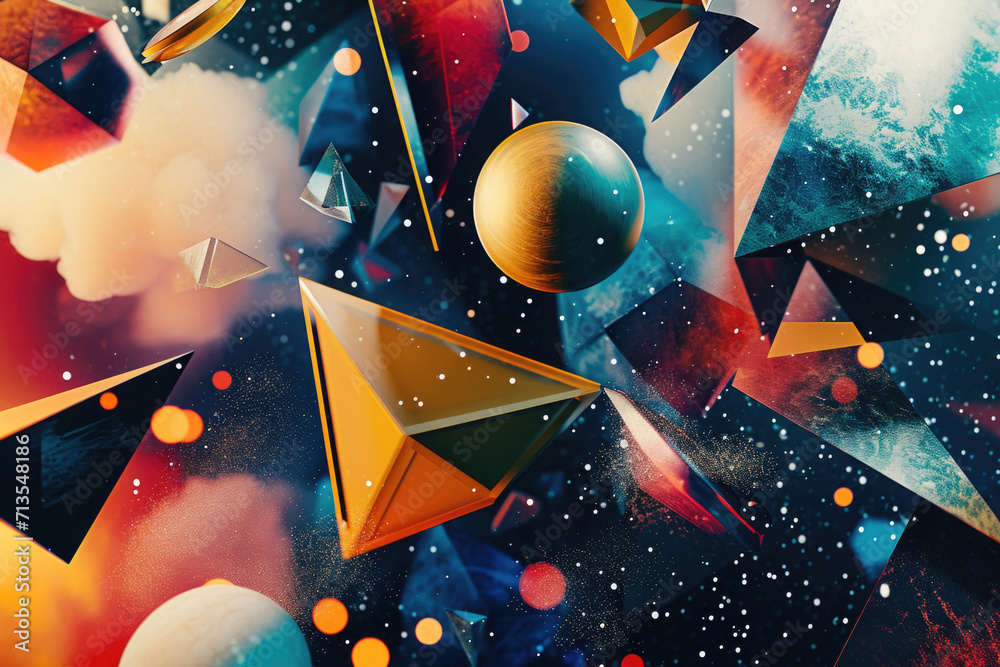 Poster A colorful painting showcasing a variety of different shapes. Perfect for adding a touch of modern art to any space