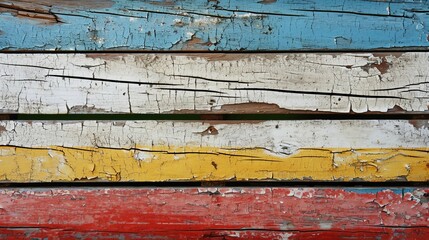 Horizontal retro background with wooden painted boards with cracked paint