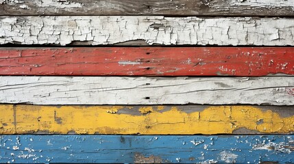 Horizontal retro background with wooden painted boards with cracked paint