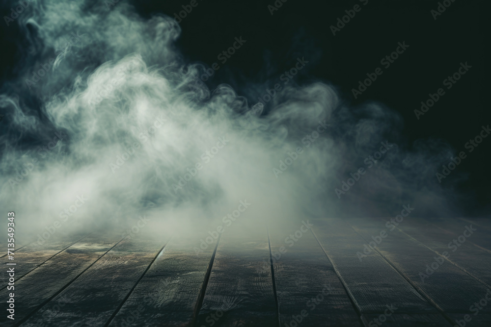 Poster A dark room filled with billowing smoke. Perfect for adding a mysterious and atmospheric touch to your projects