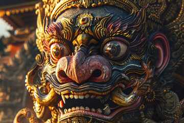 Fototapeta premium A detailed close-up of a demon statue. Perfect for dark and eerie themes
