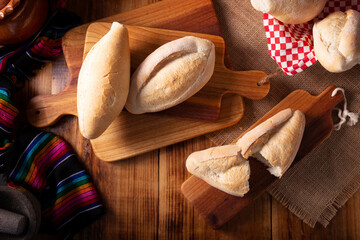 Bolillo bread. Traditional mexican bakery. White bread also called french bread commonly used to...