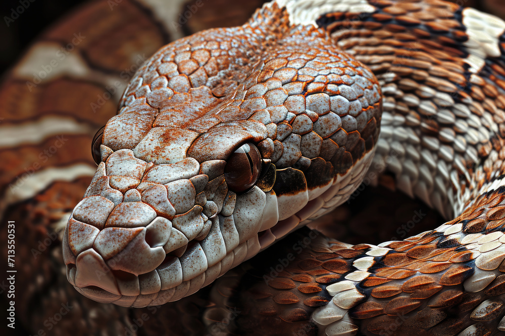 Poster close up of a snake's head and neck. perfect for educational materials or articles about reptiles